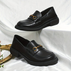 Chunky Loagers Round Toe Buckle Decor Shoes