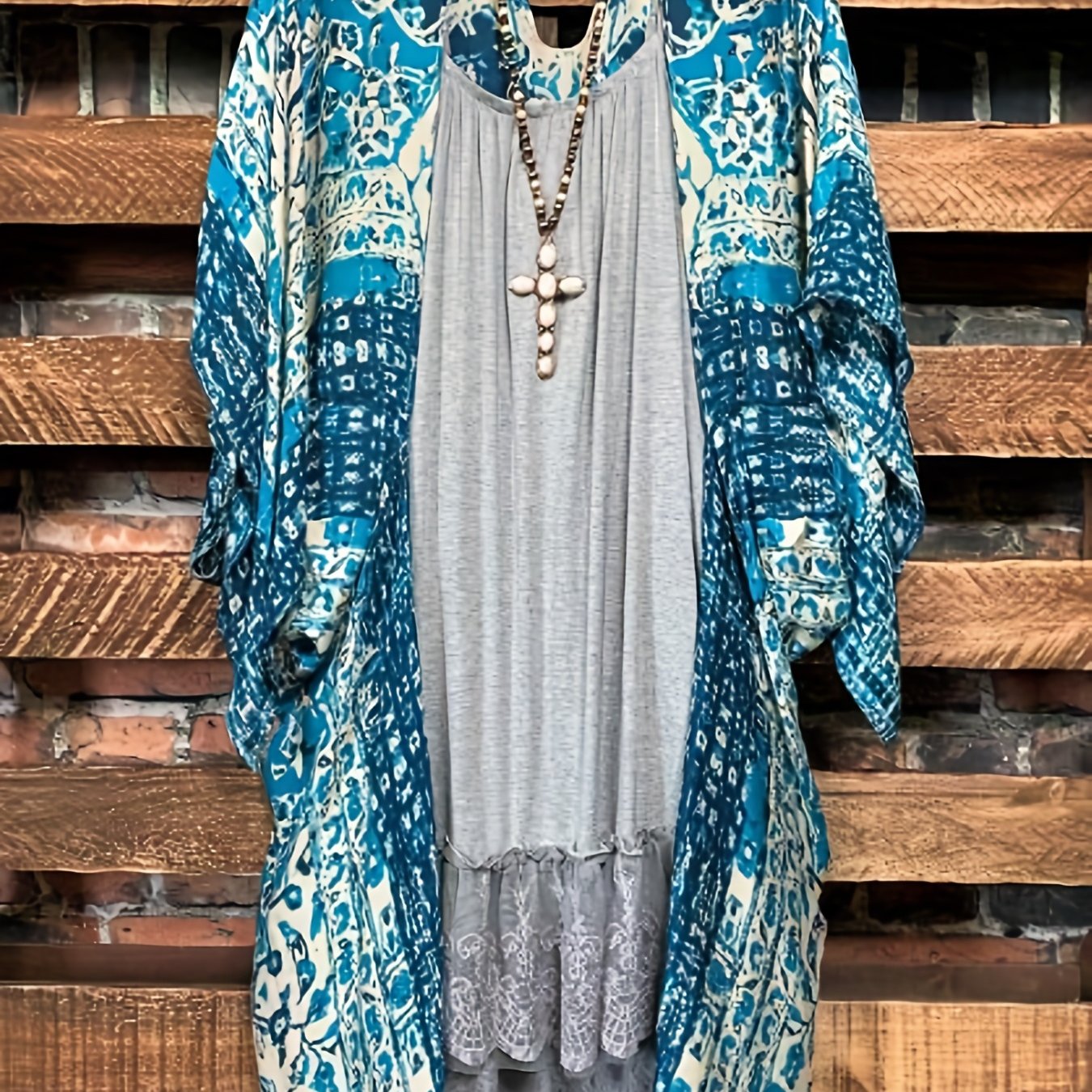  Boho Cardigan Women's Plus Tribal Print Open Front Cardigan