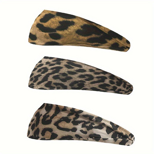 3pcs Animal Print Sports Sweatband Non Slip Headband for Running Yoga Fitness