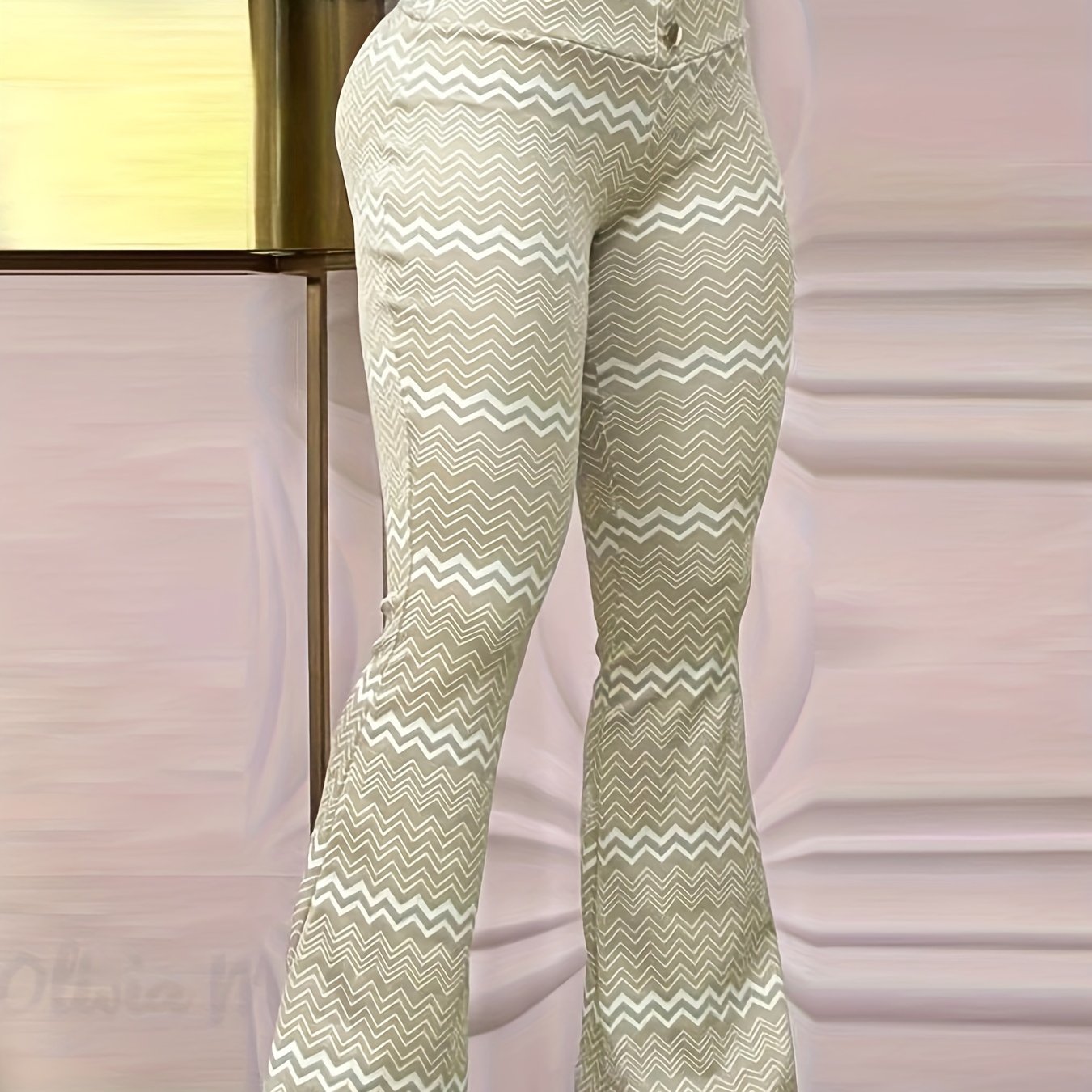  Chevron Print High Rise Flared Leg Trousers