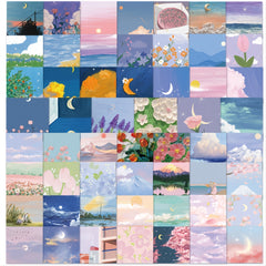 56 Pcs Scenic Paint Sticker Girls Wallet Decor Waterproof Sticker