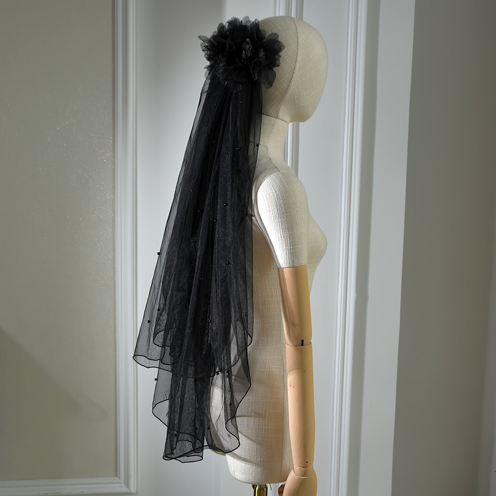 Vintage Bridal Veil Gothic Wedding Hair Accessory with Comb Attachment
