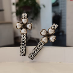 Faux Pearl Lucky Clover Hair Clip Rhinestone Chain Sweet Hair C
