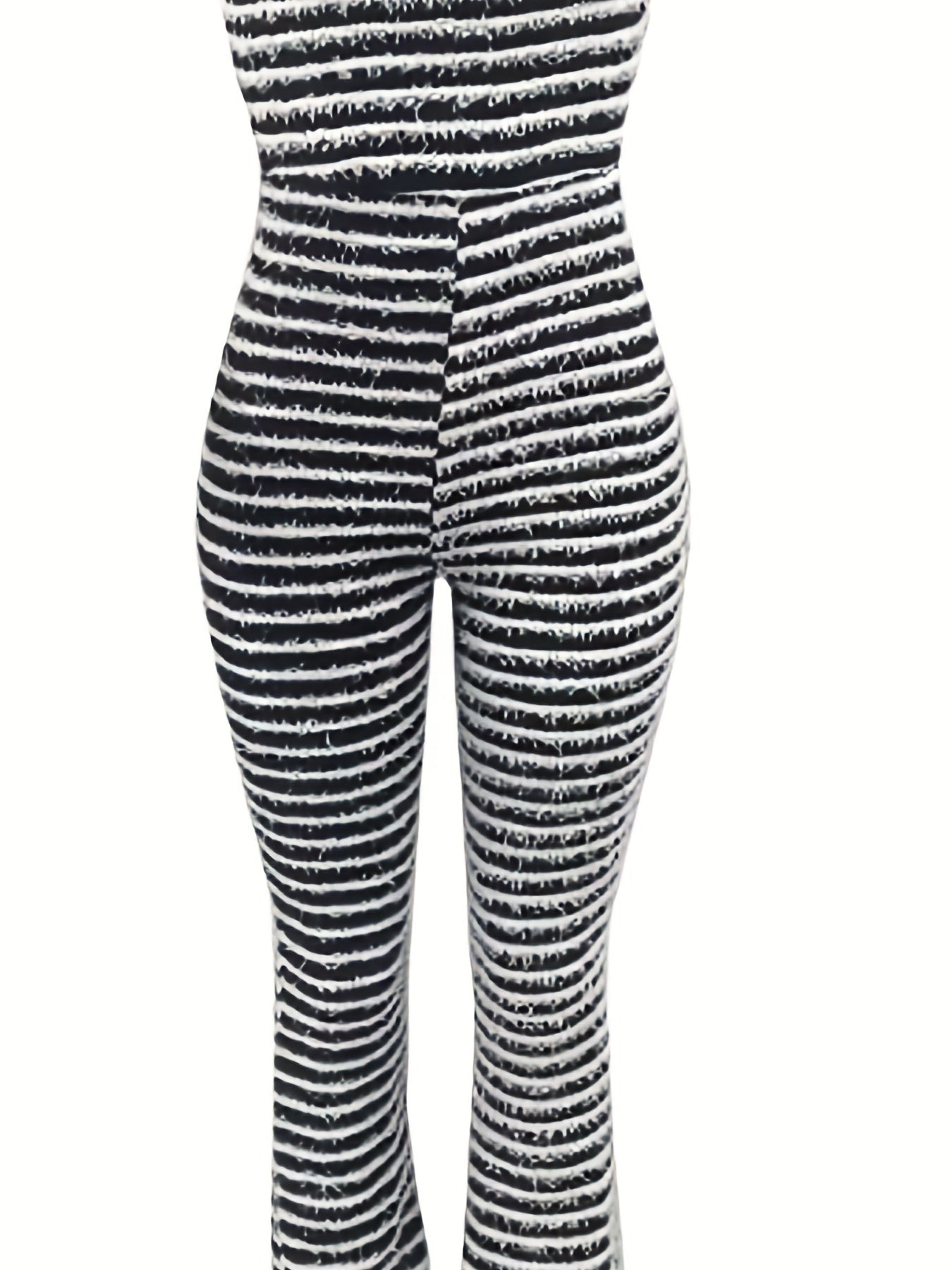 Striped Flare Leg Jumpsuit Backless Casual Slim Fit Jumpsuit