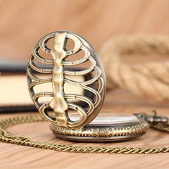 Vintage Hollow Skeleton Pocket Watch Large Dial Quartz Thin Chain Men