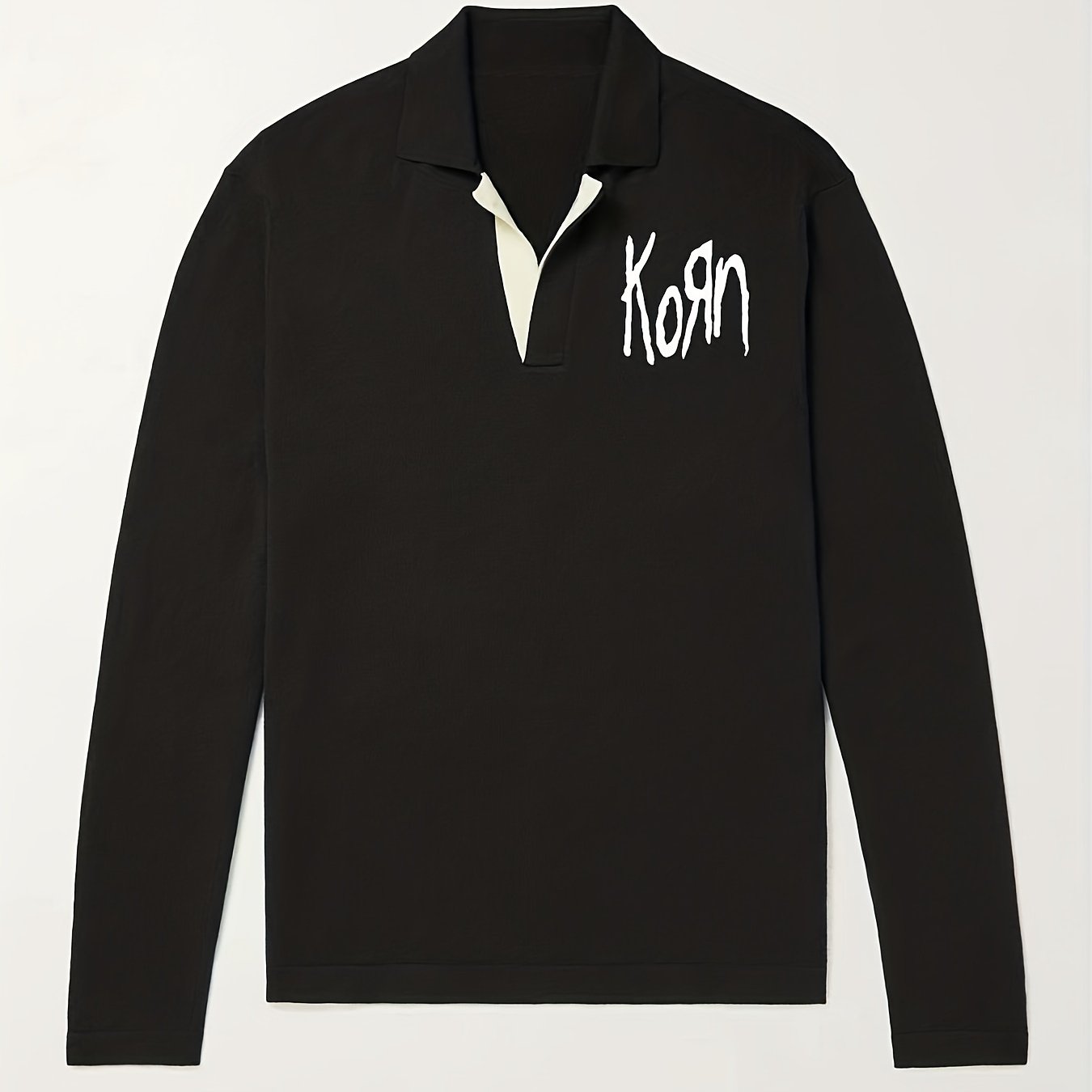 Men's Letter Pattern Polo Sweater Warm V Neck Pullover