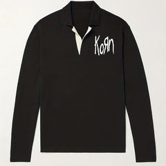 Men's Letter Pattern Polo Sweater Warm V Neck Pullover