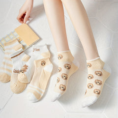5 Pairs Cartoon Lion Print Comfy Low Cut Socks Women's Stockings