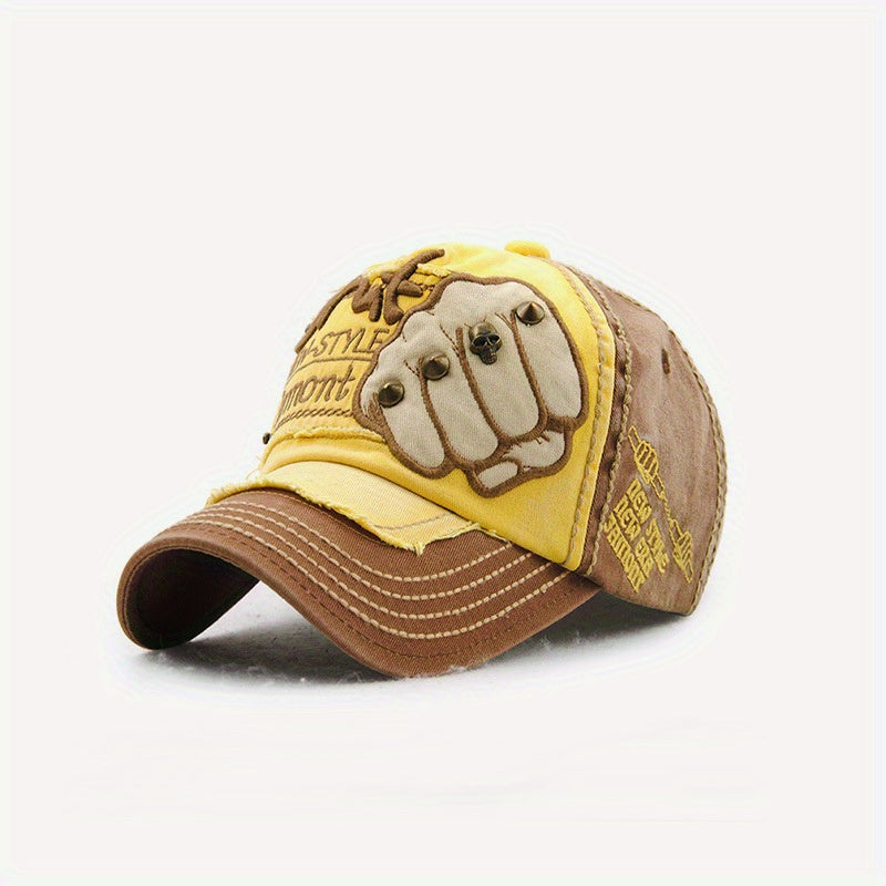Cotton Sunshade Embroidered Fist Rivet Baseball Cap for Men