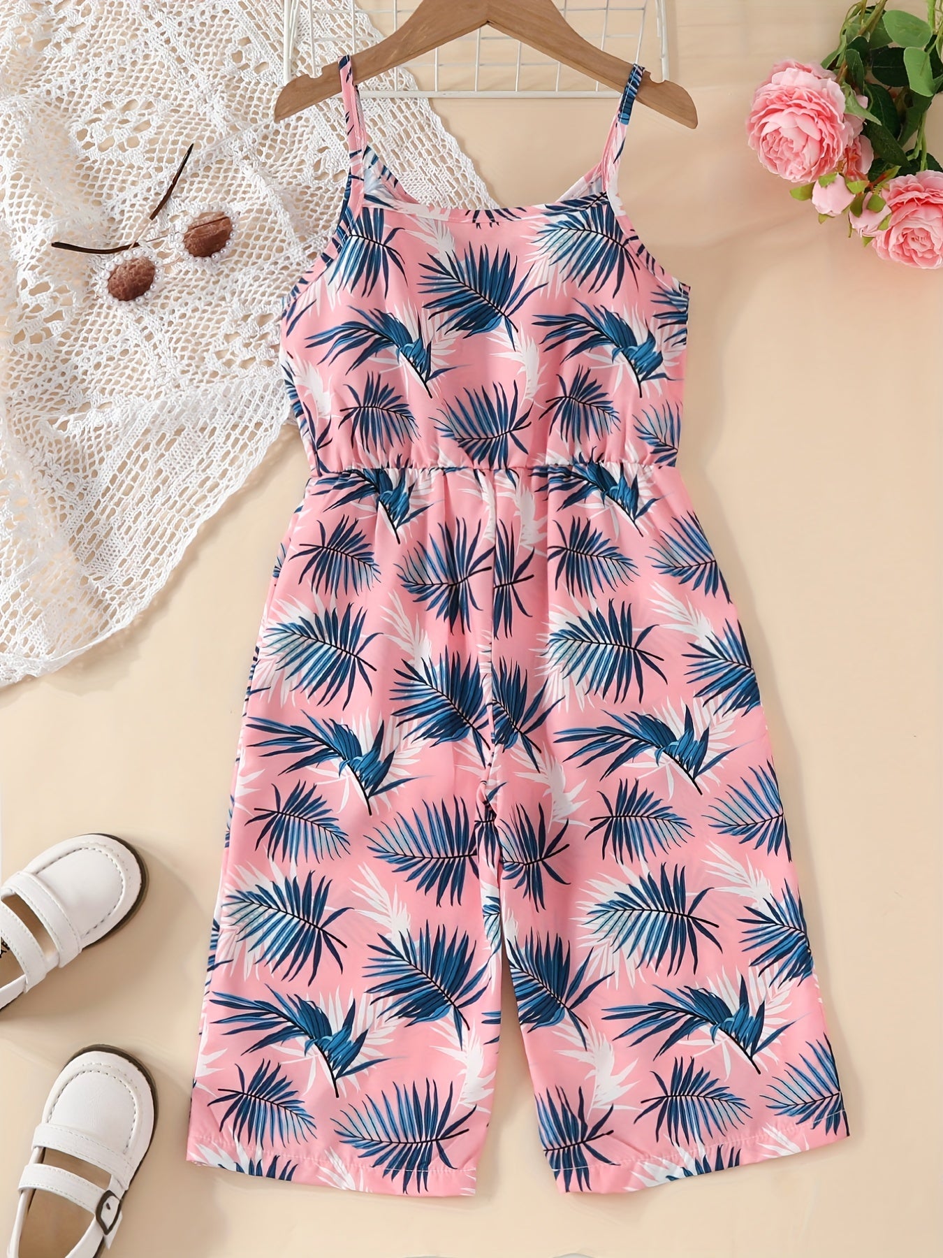 Toddler Girls Tropical Leaves Cami Rompers Jumpsuits - Kids Summer Clothes