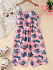 Toddler Girls Tropical Leaves Cami Rompers Jumpsuits - Kids Summer Clothes