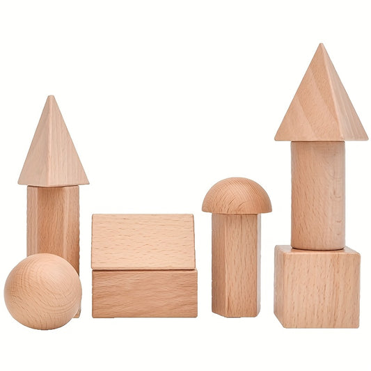 3D Wooden Geometric Shapes Math Education & Play Home Learning Toy