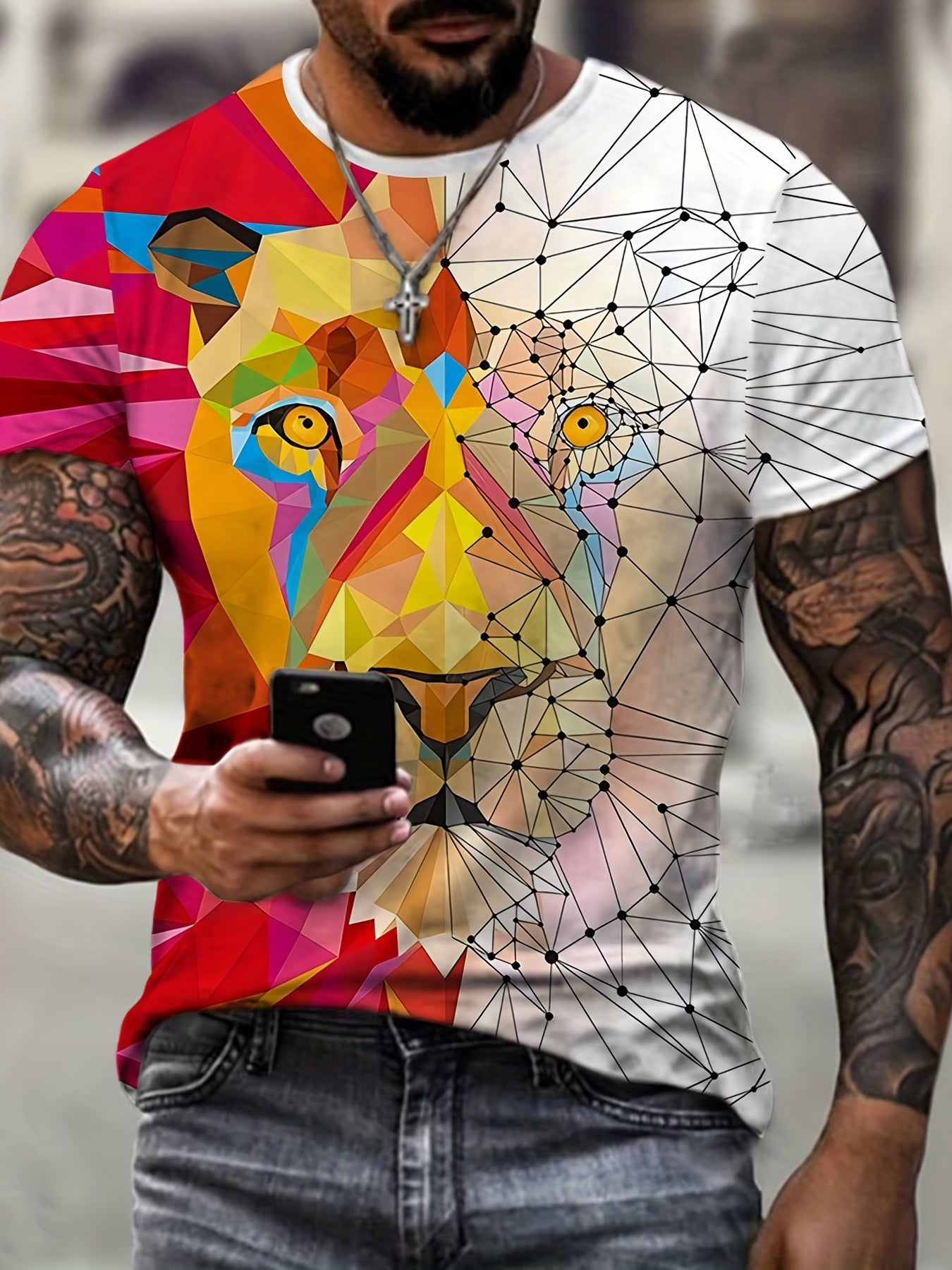 Men's Lion Graphic T shirt 3D Print Crew Neck Top Tee For Summer