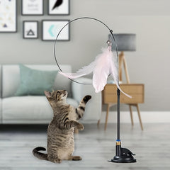 Feather Decor Cat Teaser Stick With Suction Cup & Bell Toy
