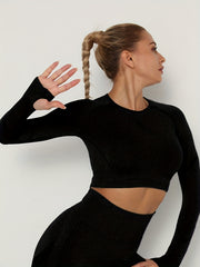 Seamless Long Sleeve Crop Top for Yoga and Fitness Workouts