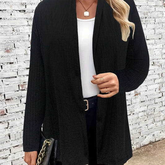  Solid Open Front Cardigan Long Sleeve