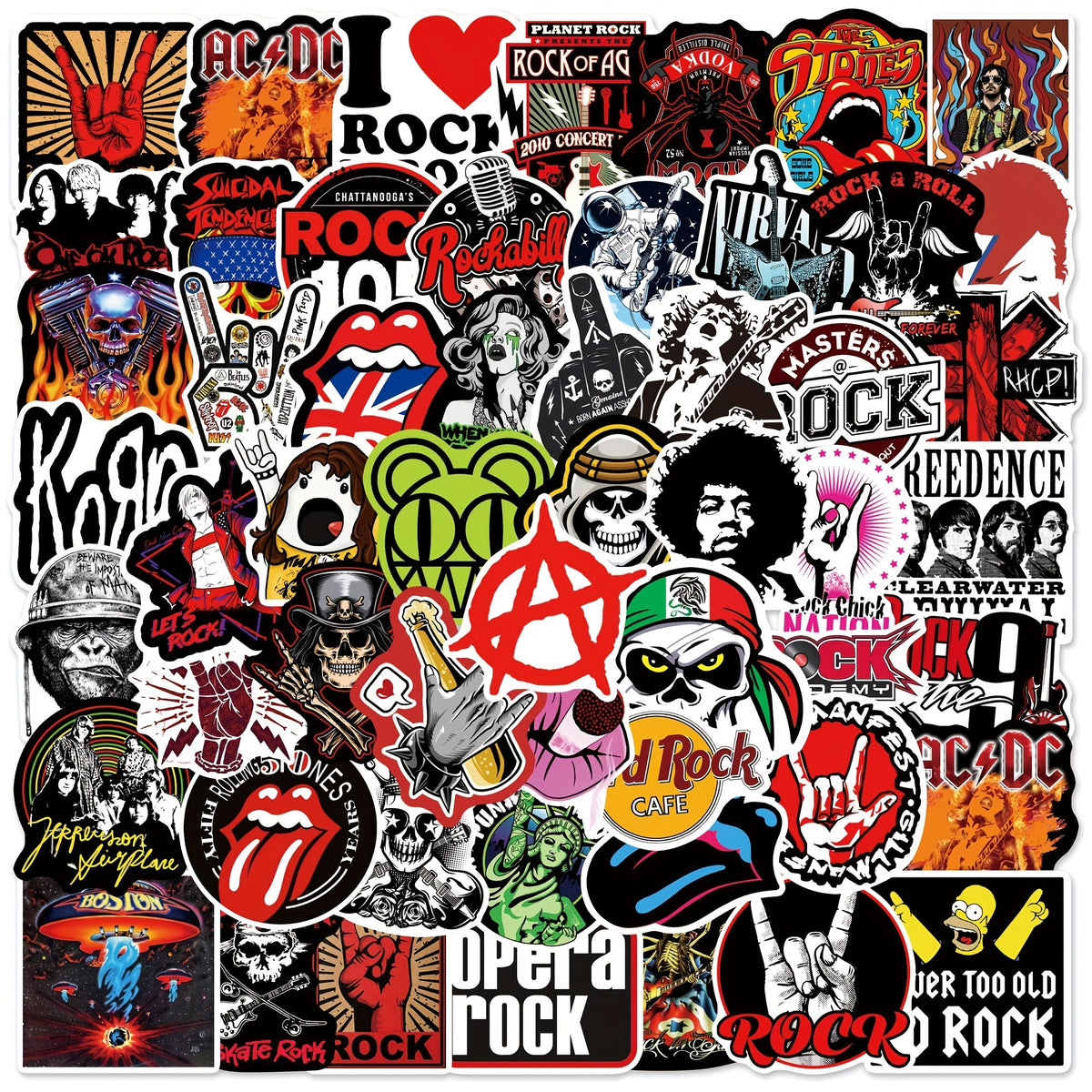Rock Music Stickers Set - 104pcs for Phones, Cups, Computers