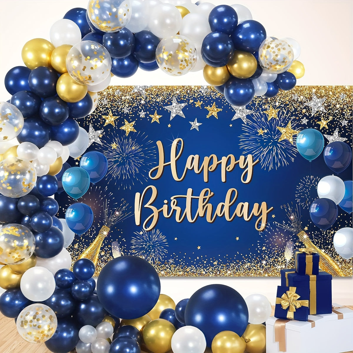 Navy & Golden Balloon Garland Birthday Decorations Set