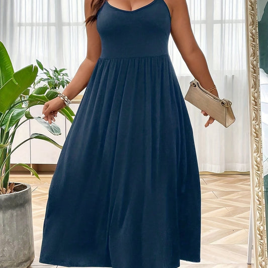  Solid Round Neck Maxi Cami Dress