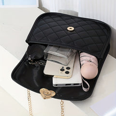 Quilted Crossbody Bag Metal Heart Decor Square Purses