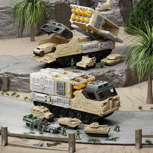 Tank Playset for Kids DIY Assembly Vehicle Toys with Missile Launcher