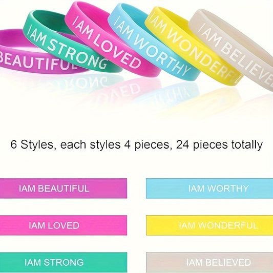 24Pcs Inspirational Silicone Bands for Studying Work Competing