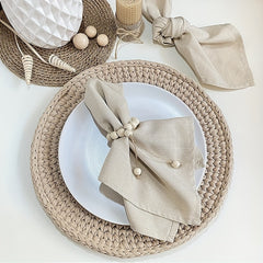 4pcs Wooden Beads Napkin Ring Double Thread Napkin Buckle