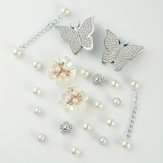 20pcs Shoe Charms Set Diamond Butterfly Flower Pearl Decor