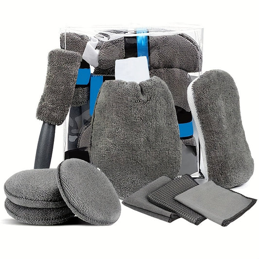 Car Wash Sponge Kit Microfiber Towel Detailing Gloves Waxing Brushes