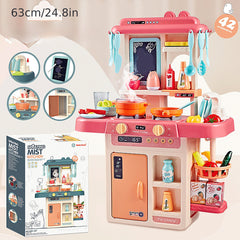 HZMSJ Pink Play Kitchen Set with Microwave Oven and Play Food