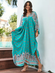 Boho Paisley Floral Batwing Sleeve Plus Size Dress