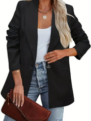 Women's Plus Solid Long Sleeve Casual Blazer
