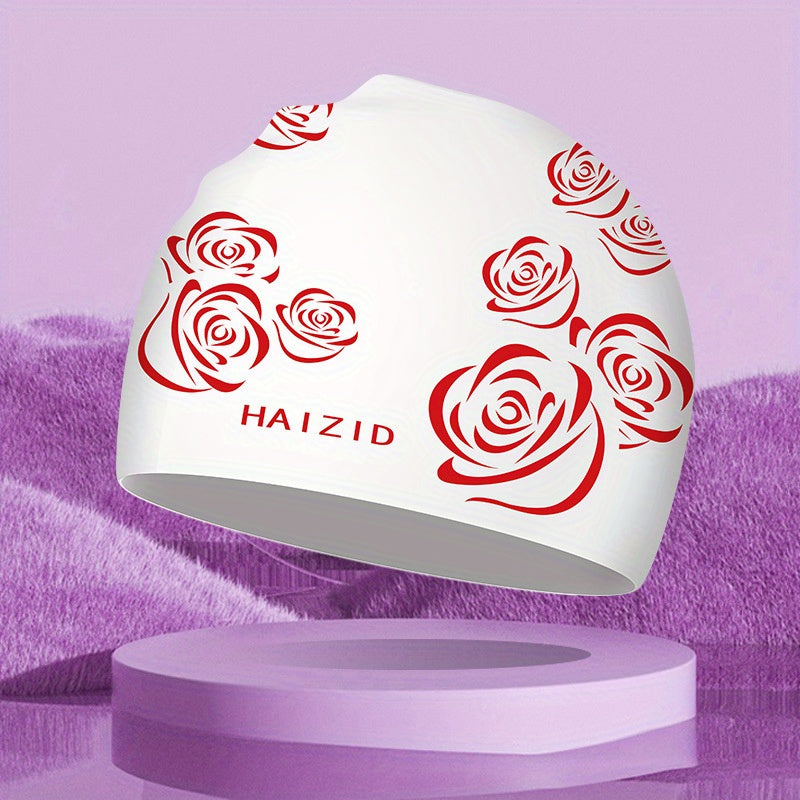 Flower Print Swim Cap PU Fabric Waterproof Bathing Cap