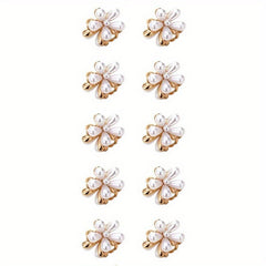 10pcs Faux Pearl Hair Clips with Flower Embellishments