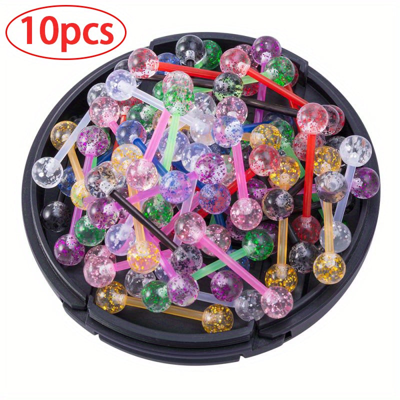 10pcs Colorful Acrylic Ball Tongue Barbell Stud Nipple Ring Tragus