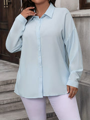  Solid Drop Shoulder Long Sleeve Blouse
