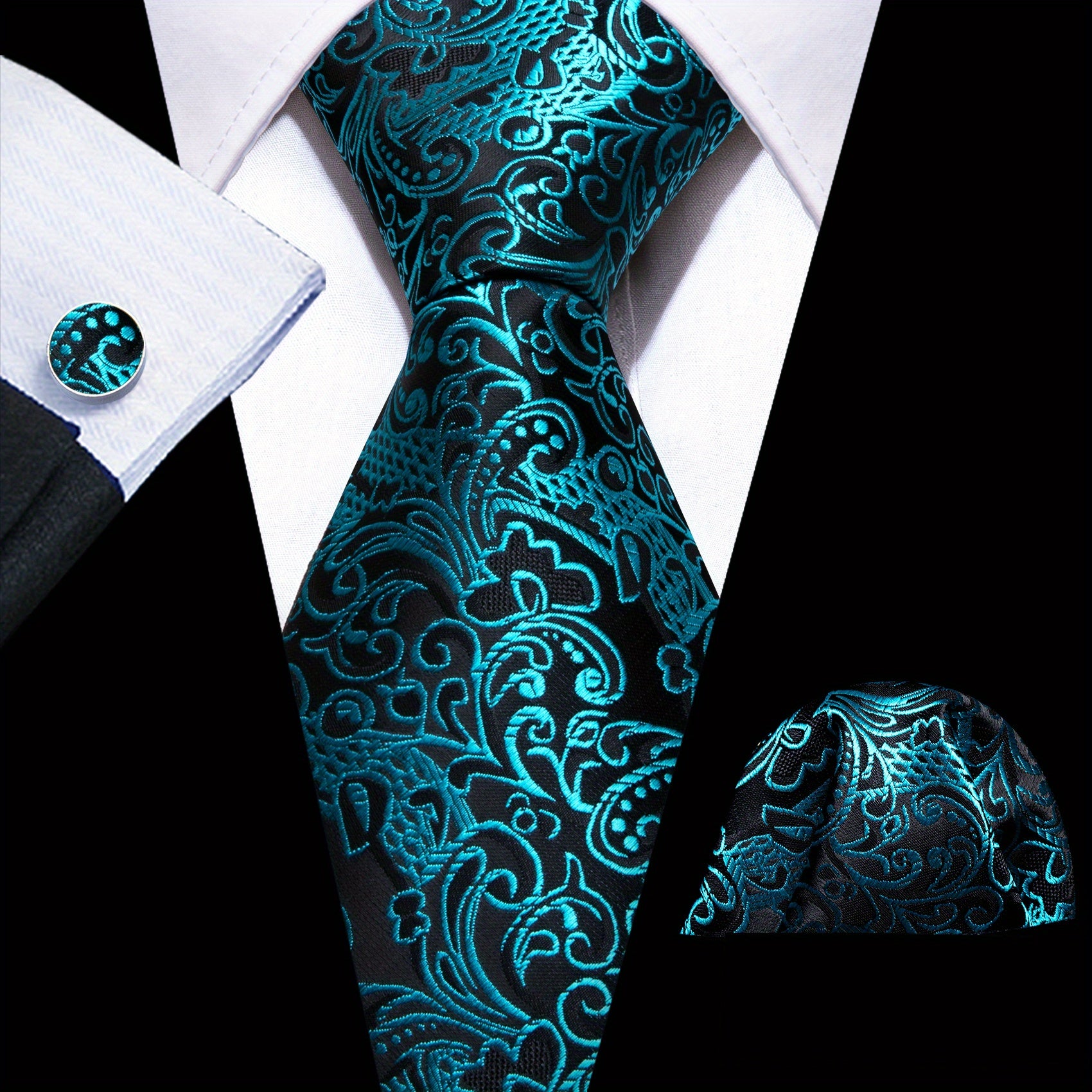Barry Wang Men's Tie Floral Jacquard Set