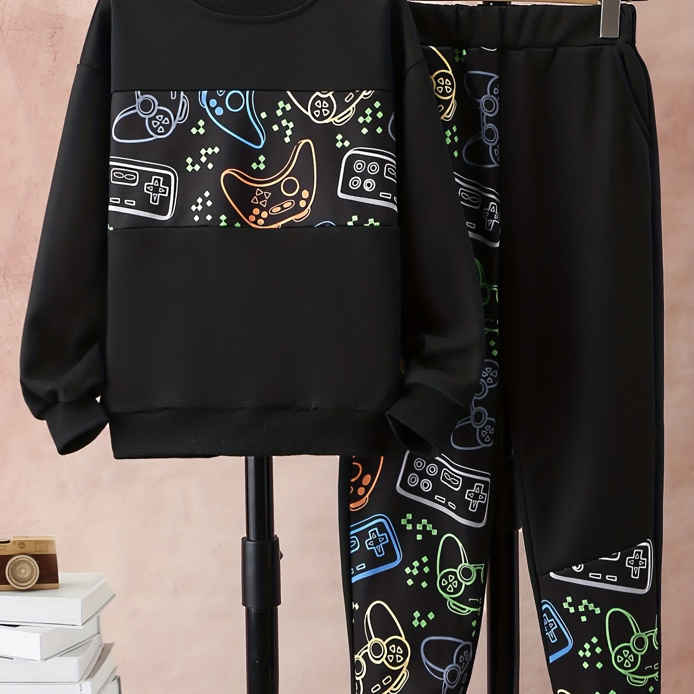 Gamepad Pattern Boy's 2pcs Hoodie & Sweatpants Set Street Style Casual Outfits