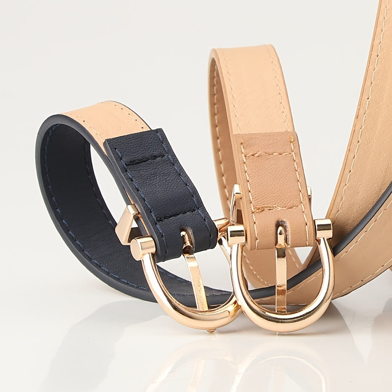 Stylish Leather Belt with Golden Metal Buckle for Women