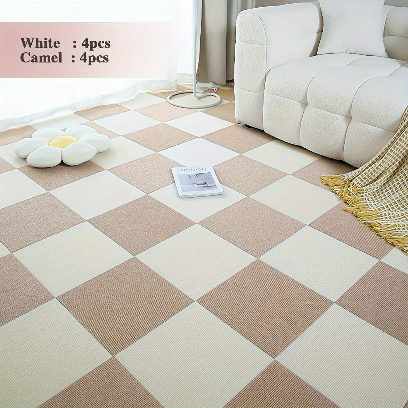 8pcs Splicing Floor Mats Self-Adhesive Machine Washable Carpets