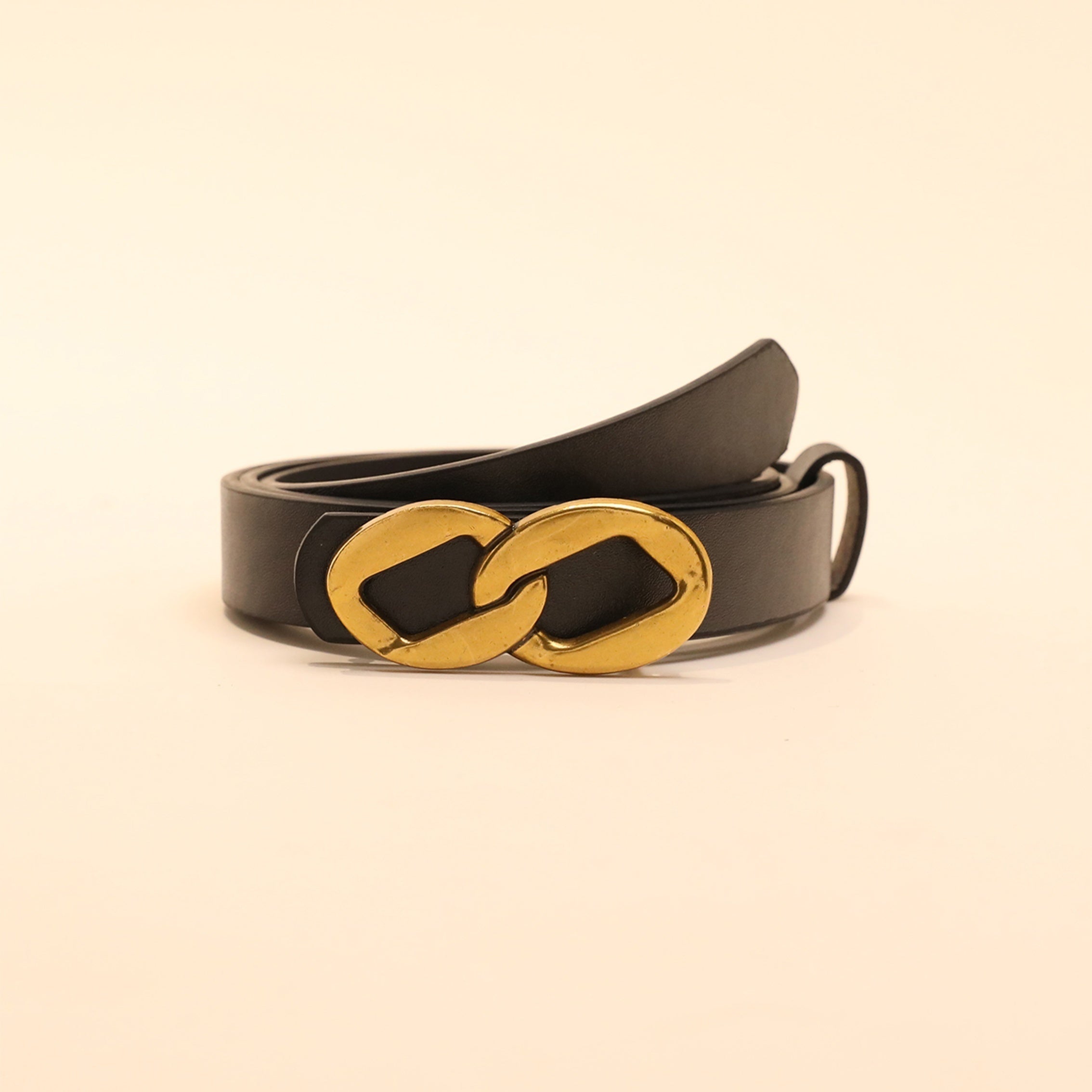 Double Round Buckle PU Belt Casual Vintage Belt for Women Men