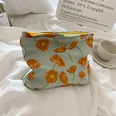Relief Flowers Print Cosmetic Bag Canvas Washing Bag Large Capacity