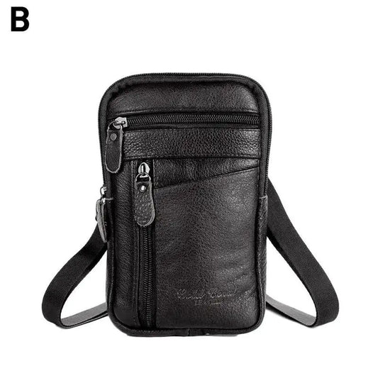 Men Leather Phone Pouch Belt Anti-theft Bag Shoulder Pack Crossbody Zipper Purse