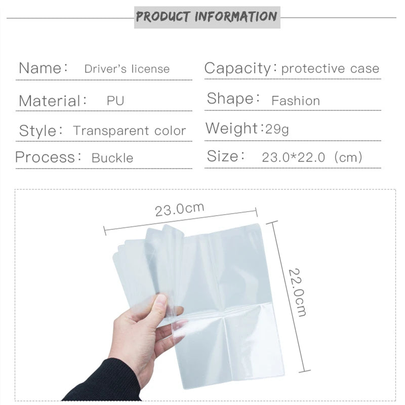 1pcs PVC Auto Document Cover Car Transparent Film Driving Protective Film