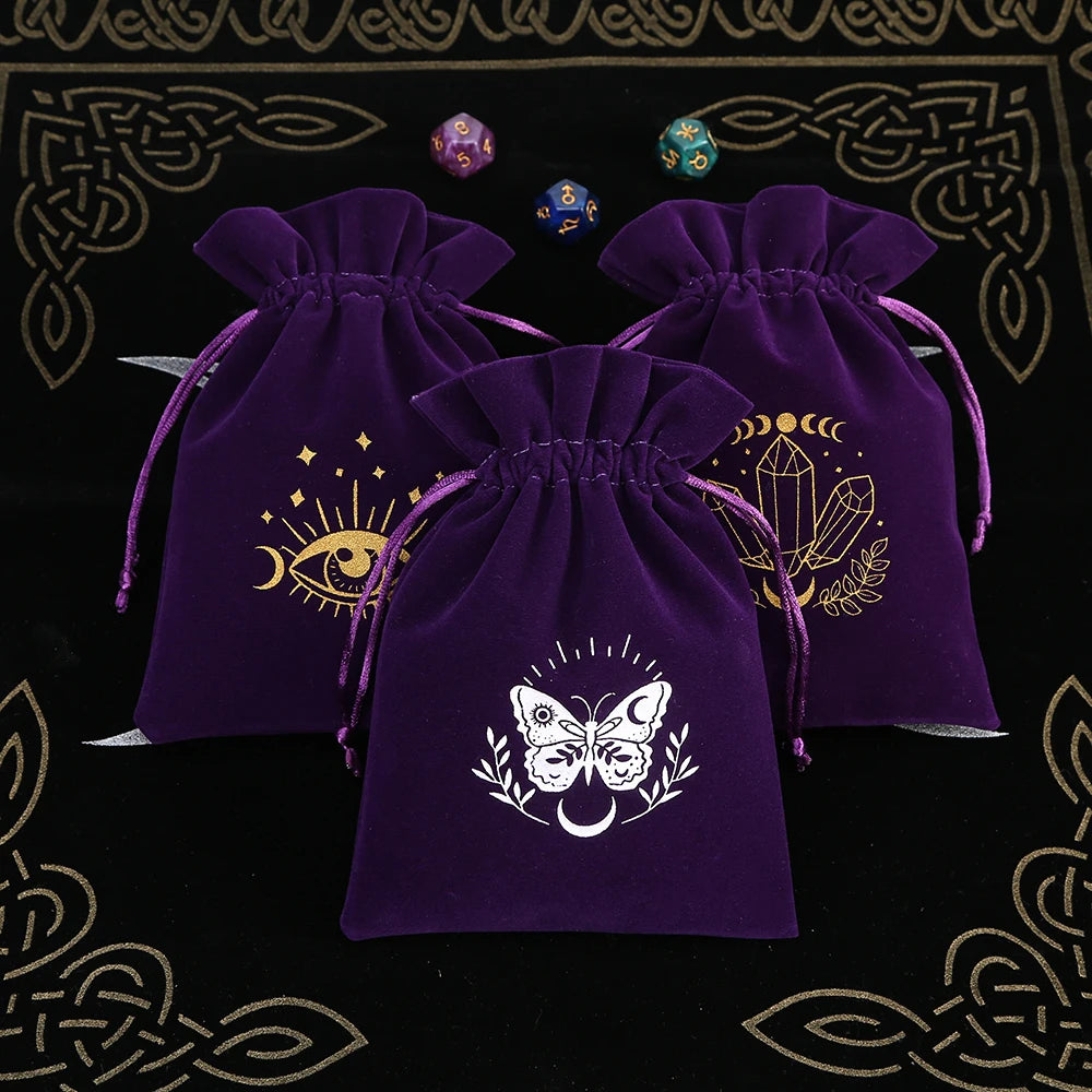 Velvet Moon Sun Tarot Storage Bag Embroidery Drawstring
