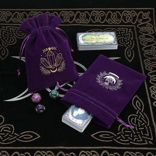 Velvet Moon Sun Tarot Storage Bag Embroidery Drawstring