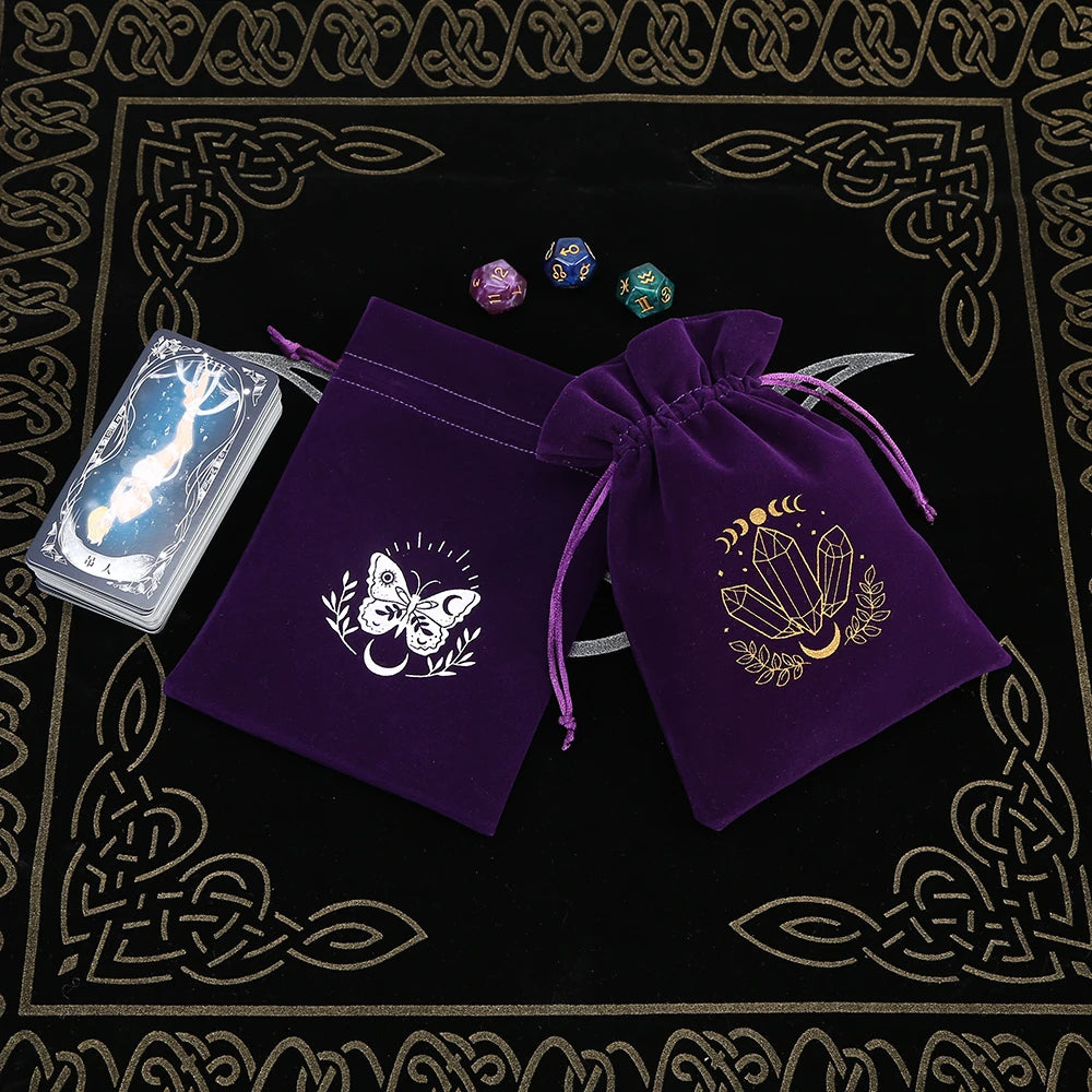 Velvet Moon Sun Tarot Storage Bag Embroidery Drawstring