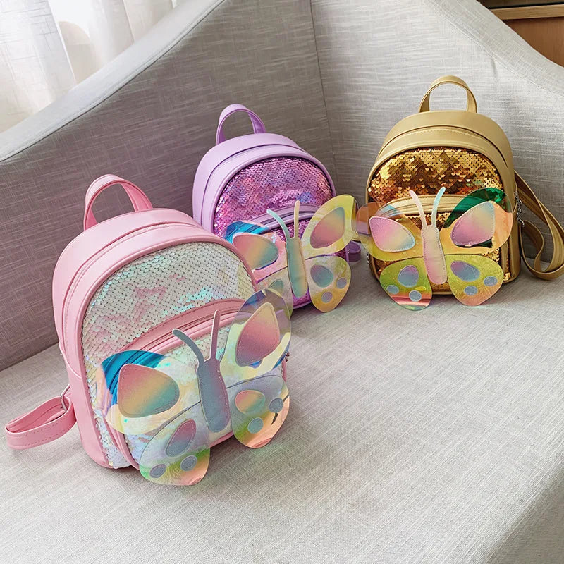 Kids Sequin Butterfly Schoolbag Water Proof Cartoon Backpack