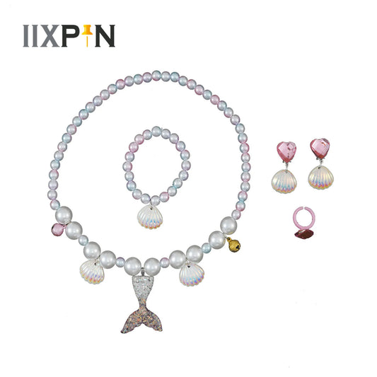 Mermaid Princess Accessories Set: Necklace, Bracelet, Ear Clip, Ring