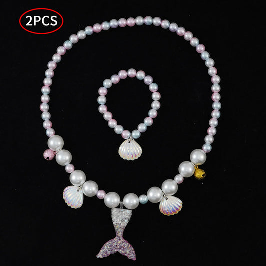 Mermaid Princess Accessories Set: Necklace, Bracelet, Ear Clip, Ring